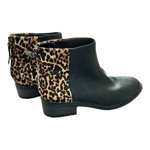 NEW Sperry Maya Belle Black Leather Leopard Print Chelsea Ankle Boots Zip Up W7